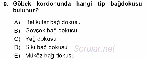 Temel Veteriner Histoloji ve Embriyoloji 2016 - 2017 Ara Sınavı 9.Soru