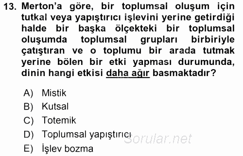 Sosyal Bilimlerde Temel Kavramlar 2016 - 2017 Ara Sınavı 13.Soru