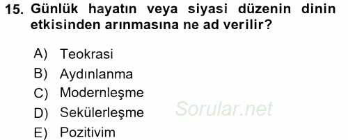 Sosyal Bilimlerde Temel Kavramlar 2016 - 2017 Ara Sınavı 15.Soru