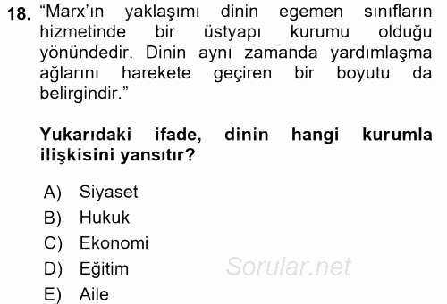 Sosyal Bilimlerde Temel Kavramlar 2016 - 2017 Ara Sınavı 18.Soru