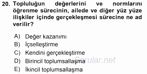 Sosyal Bilimlerde Temel Kavramlar 2016 - 2017 Ara Sınavı 20.Soru