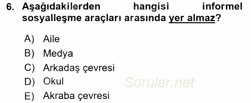 Sosyal Bilimlerde Temel Kavramlar 2016 - 2017 Ara Sınavı 6.Soru