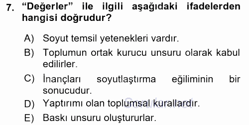Sosyal Bilimlerde Temel Kavramlar 2016 - 2017 Ara Sınavı 7.Soru
