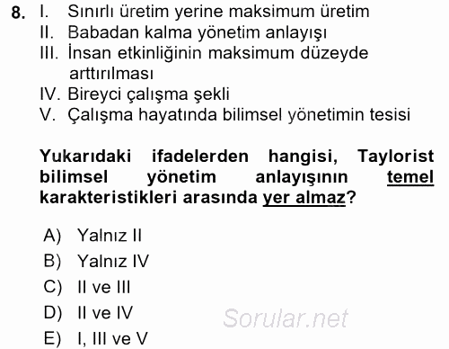 Sosyal Bilimlerde Temel Kavramlar 2016 - 2017 Ara Sınavı 8.Soru