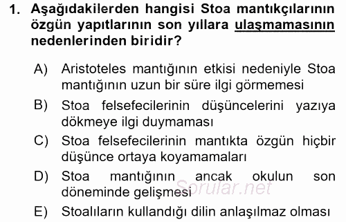 Mantığın Gelişimi 2015 - 2016 Tek Ders Sınavı 1.Soru