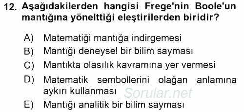 Mantığın Gelişimi 2015 - 2016 Tek Ders Sınavı 12.Soru