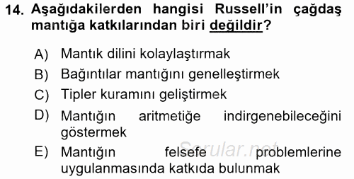 Mantığın Gelişimi 2015 - 2016 Tek Ders Sınavı 14.Soru