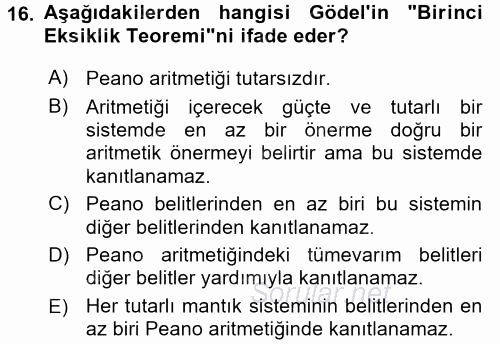 Mantığın Gelişimi 2015 - 2016 Tek Ders Sınavı 16.Soru