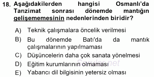 Mantığın Gelişimi 2015 - 2016 Tek Ders Sınavı 18.Soru