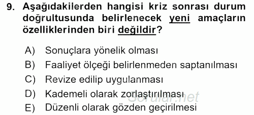 Kriz İletişimi Ve Yönetimi 2017 - 2018 3 Ders Sınavı 9.Soru