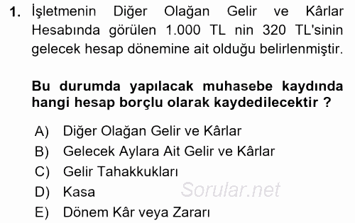 Genel Muhasebe 2 2017 - 2018 3 Ders Sınavı 1.Soru
