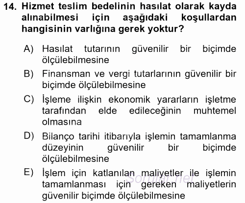 Genel Muhasebe 2 2017 - 2018 3 Ders Sınavı 14.Soru