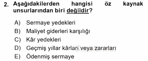 Genel Muhasebe 2 2017 - 2018 3 Ders Sınavı 2.Soru