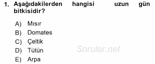 Tarla Bitkileri 1 2016 - 2017 Ara Sınavı 1.Soru