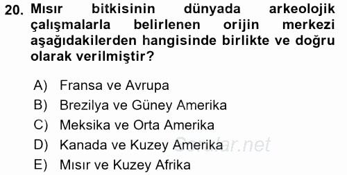 Tarla Bitkileri 1 2016 - 2017 Ara Sınavı 20.Soru