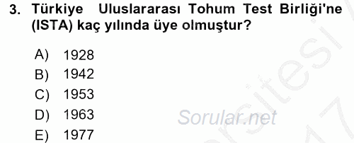 Tarla Bitkileri 1 2016 - 2017 Ara Sınavı 3.Soru