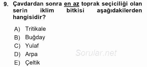 Tarla Bitkileri 1 2016 - 2017 Ara Sınavı 9.Soru