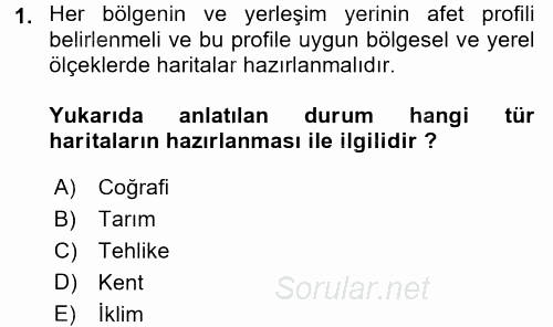 Kentler, Planlama ve Afet Risk Yönetimi 2017 - 2018 Dönem Sonu Sınavı 1.Soru