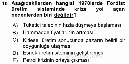 Kentler, Planlama ve Afet Risk Yönetimi 2017 - 2018 Dönem Sonu Sınavı 10.Soru