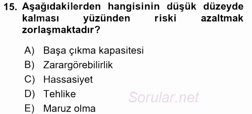 Kentler, Planlama ve Afet Risk Yönetimi 2017 - 2018 Dönem Sonu Sınavı 15.Soru