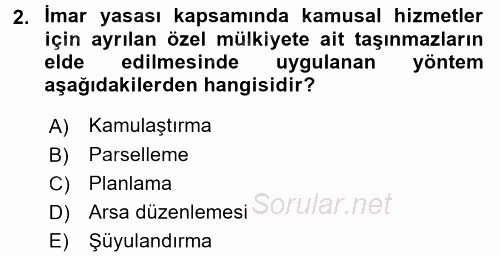 Kentler, Planlama ve Afet Risk Yönetimi 2017 - 2018 Dönem Sonu Sınavı 2.Soru