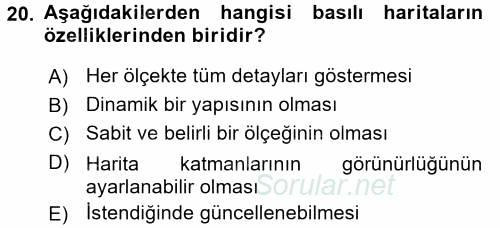 Kentler, Planlama ve Afet Risk Yönetimi 2017 - 2018 Dönem Sonu Sınavı 20.Soru