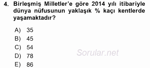 Kentler, Planlama ve Afet Risk Yönetimi 2017 - 2018 Dönem Sonu Sınavı 4.Soru