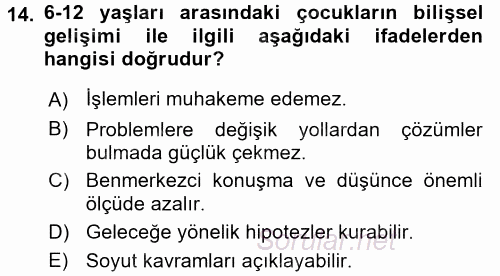 Özel Gereksinimli Bireyler ve Bakım Hizmetleri 2015 - 2016 Tek Ders Sınavı 14.Soru