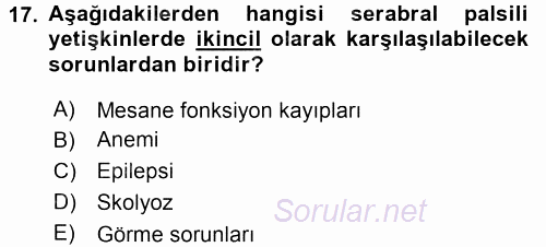 Özel Gereksinimli Bireyler ve Bakım Hizmetleri 2015 - 2016 Tek Ders Sınavı 17.Soru