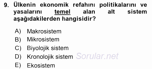 Özel Gereksinimli Bireyler ve Bakım Hizmetleri 2015 - 2016 Tek Ders Sınavı 9.Soru