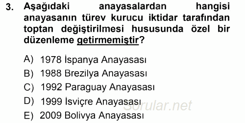 Türk Anayasa Hukuku 2013 - 2014 Tek Ders Sınavı 3.Soru