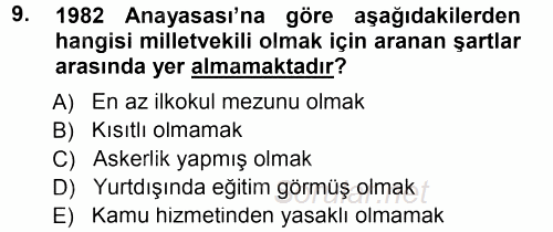 Türk Anayasa Hukuku 2013 - 2014 Tek Ders Sınavı 9.Soru