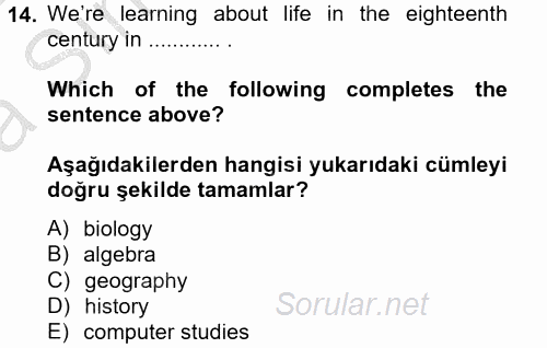 Ingilizce 2 2012 - 2013 Ara Sınavı 14.Soru