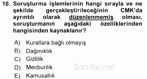 Ceza Muhakemesi Hukuku 2015 - 2016 Dönem Sonu Sınavı 10.Soru