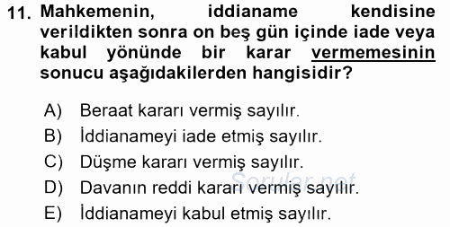 Ceza Muhakemesi Hukuku 2015 - 2016 Dönem Sonu Sınavı 11.Soru