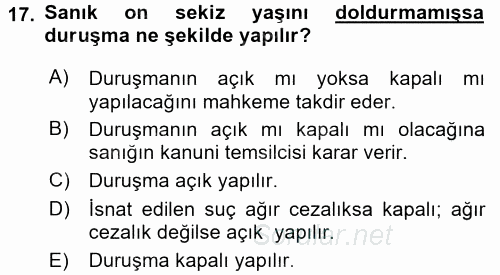 Ceza Muhakemesi Hukuku 2015 - 2016 Dönem Sonu Sınavı 17.Soru