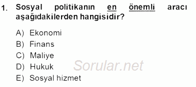 Sosyal Politika 2014 - 2015 Dönem Sonu Sınavı 1.Soru