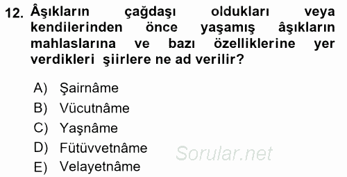 Türk Halk Şiiri 2015 - 2016 Tek Ders Sınavı 12.Soru