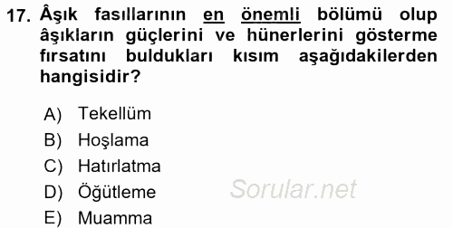 Türk Halk Şiiri 2015 - 2016 Tek Ders Sınavı 17.Soru