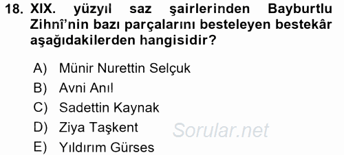 Türk Halk Şiiri 2015 - 2016 Tek Ders Sınavı 18.Soru