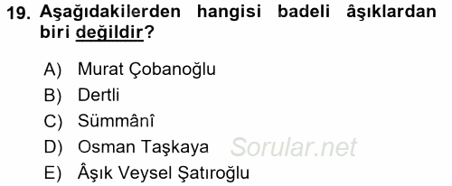 Türk Halk Şiiri 2015 - 2016 Tek Ders Sınavı 19.Soru