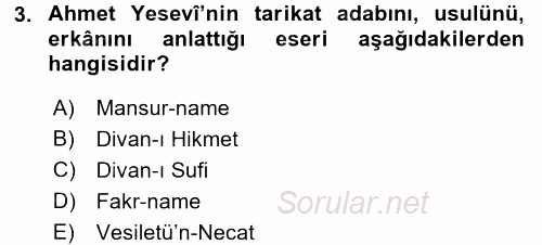 Türk Halk Şiiri 2015 - 2016 Tek Ders Sınavı 3.Soru