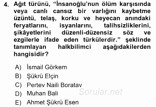 Türk Halk Şiiri 2015 - 2016 Tek Ders Sınavı 4.Soru