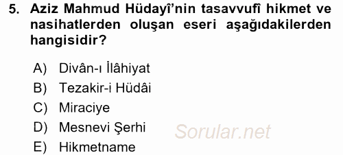 Türk Halk Şiiri 2015 - 2016 Tek Ders Sınavı 5.Soru