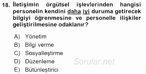 İş ve Yaşamda Motivasyon 2016 - 2017 Ara Sınavı 18.Soru