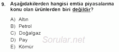 Borsaların Yapısı ve İşleyişi 2014 - 2015 Dönem Sonu Sınavı 9.Soru