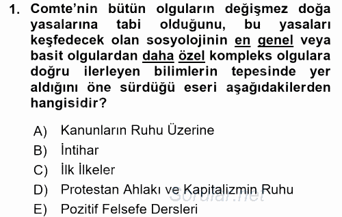 Toplumsal Değişme Kuramları 2017 - 2018 Ara Sınavı 1.Soru