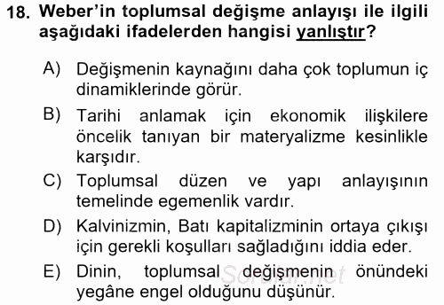 Toplumsal Değişme Kuramları 2017 - 2018 Ara Sınavı 18.Soru