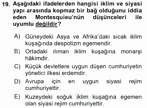 Toplumsal Değişme Kuramları 2017 - 2018 Ara Sınavı 19.Soru