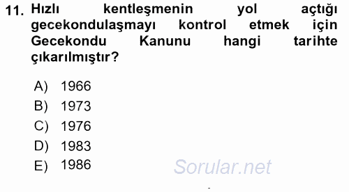 Çevre Sosyolojisi 2015 - 2016 Dönem Sonu Sınavı 11.Soru